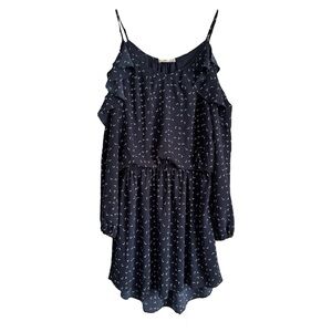 Dex Navy Cold Shoulder Mini Dress with White Geometric Accent Print